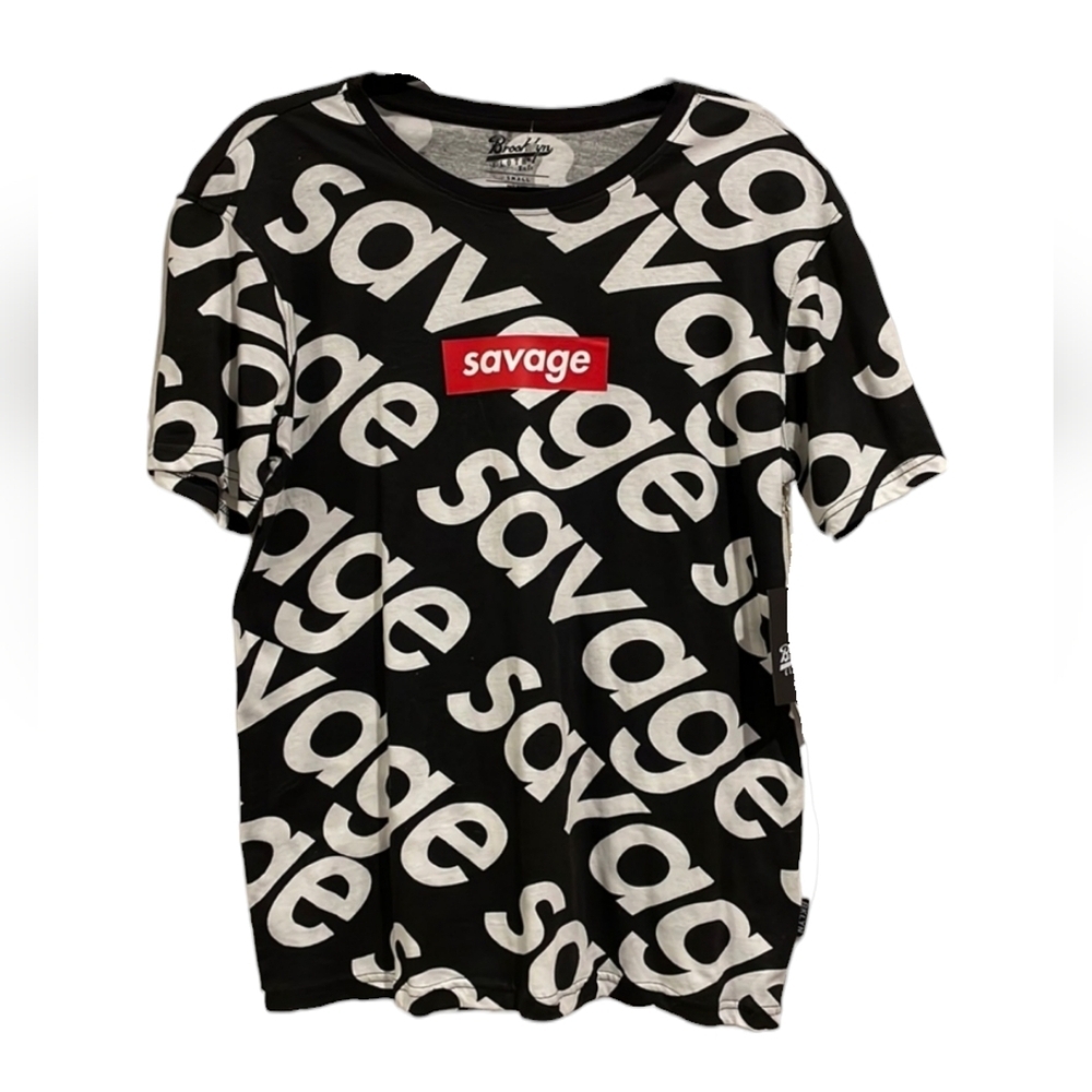 Savage Children's or Kid's Unisex Small White & Black Graphic T-Shirt